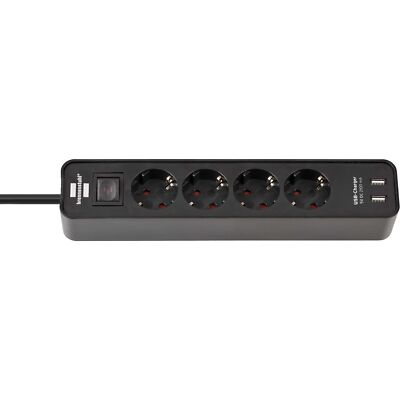 Brennenstuhl Ecolor Steckdosenleiste 4-fach, 2x USB-A, schwarz