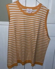 The Quacker Factory Orange & White Striped Sleeveless Top Size 1X Casual Tank