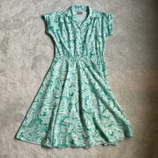 Vintage California Looks Dress Green And White Monstera print Dress