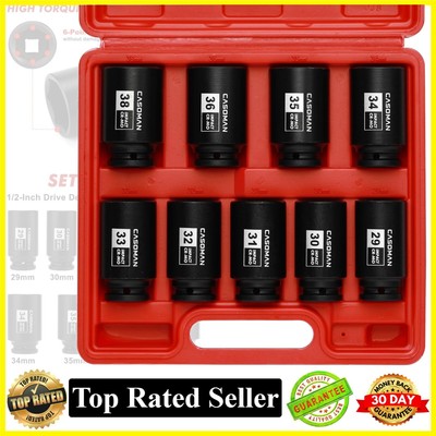 large socket set 1/2'' Drive Deep Spindle Axle Nut Impact Socket Set 6 Point