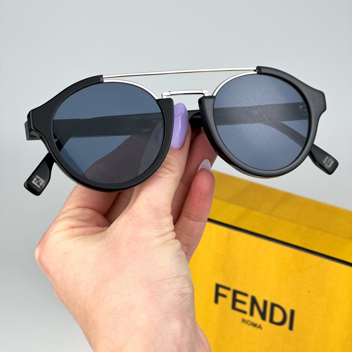 Fendi Men Sunglasses Black Blue Round FE40058U 01V for sale online