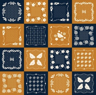 Moda Zuckerahorn von Ruby Star Block Panel Floral Vogel Palme 100% Baumwollstoff