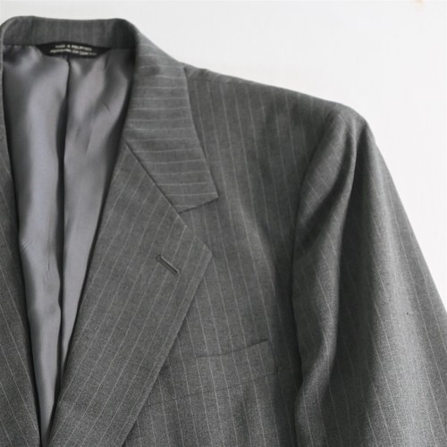 Vtg Mens 42R 34x32 Slim Gray Striped Jacket Bootcut Pants Suit - Picture 3 of 12