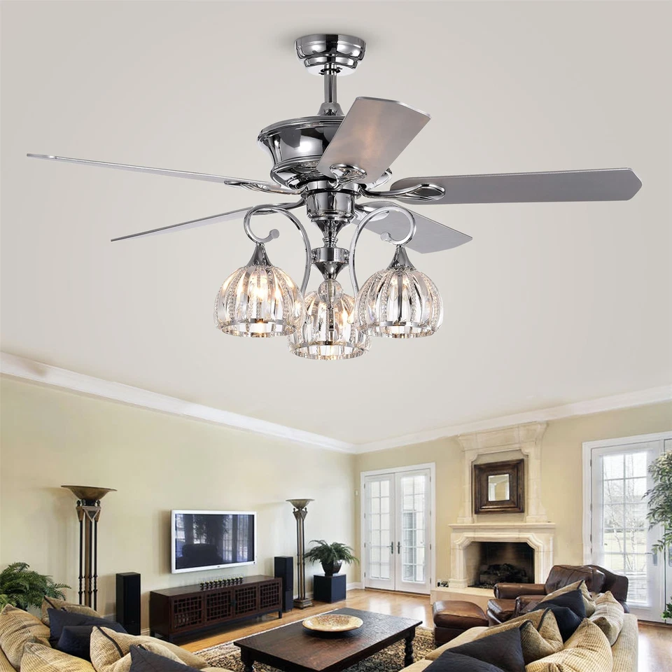 Mavyn Chrome 52-Inch 3-Light Lighted Ceiling Fan w Crystal Chandelier w Remote - Image 4 of 4