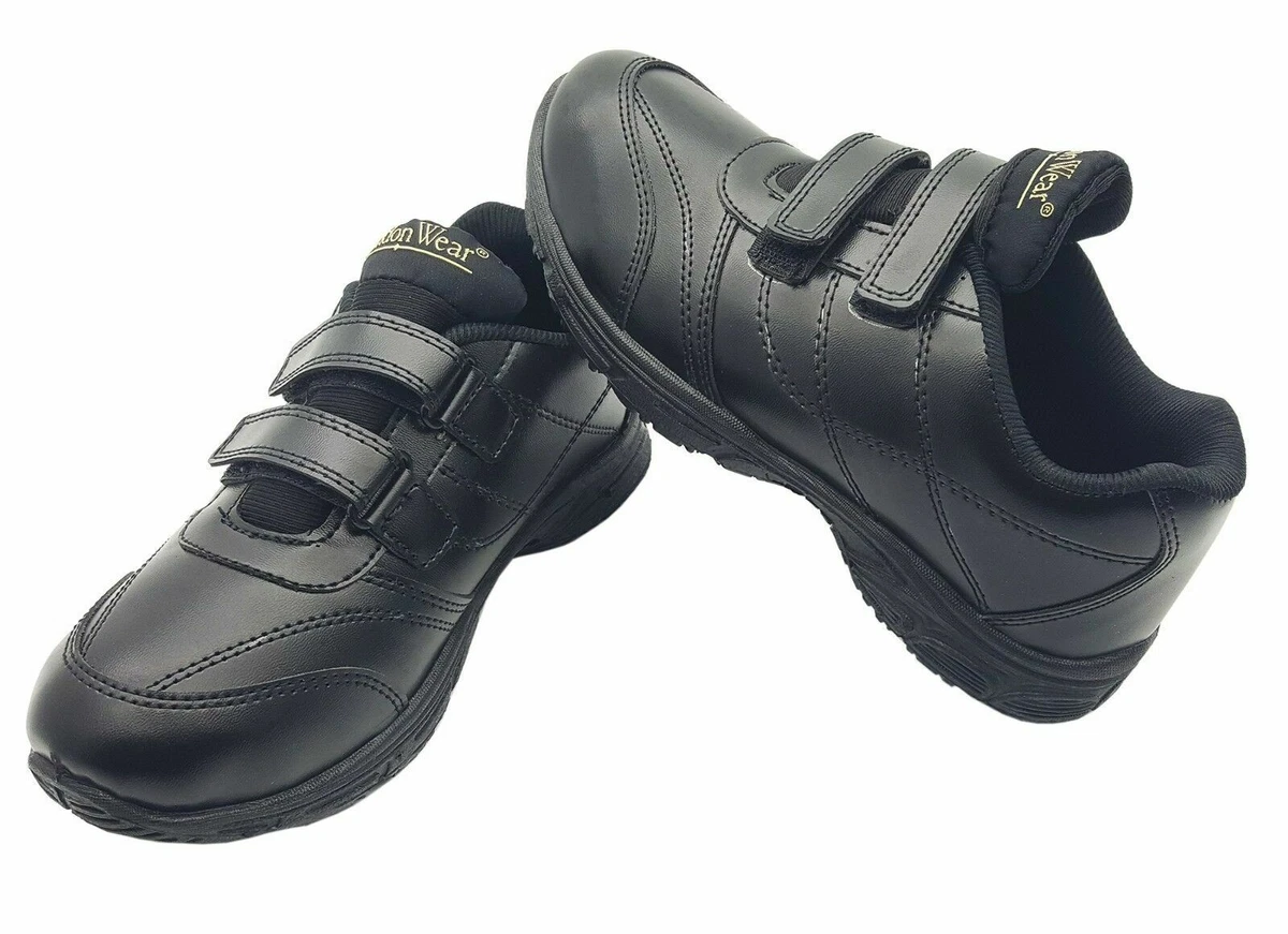 BOYS BACK TO SCHOOL SHOES KIDS BLACK FORMAL UNIFORM SMART STRAP ALL SIZE