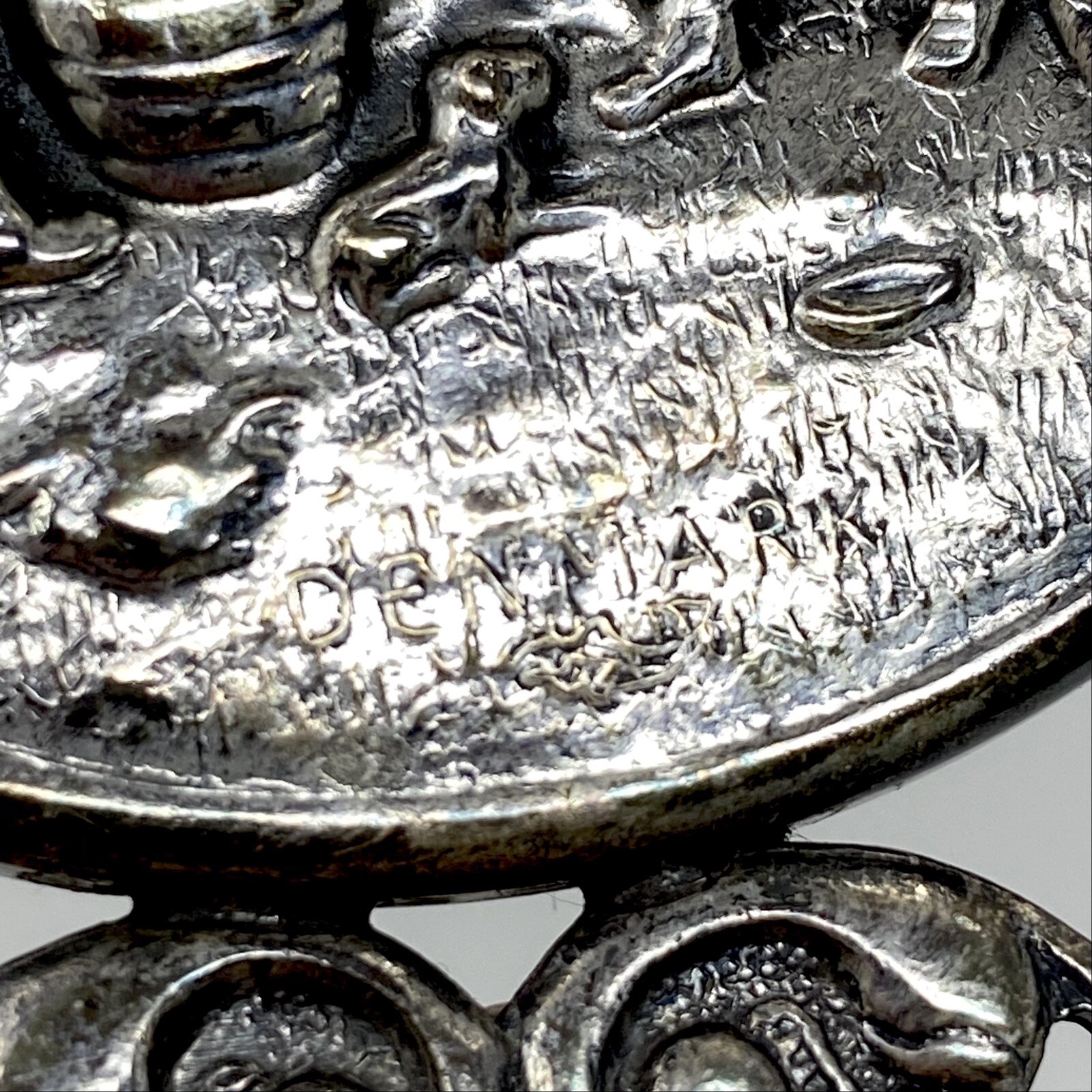 Vtg Danish DENMARK Vanity HAND MIRROR SILVER PLATE REPOUSSE DESIGN Hans Jensen