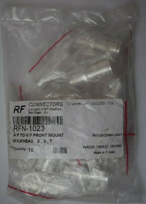 10 x RF Industries RFN-1023 N Female to N Female Bulkhead Receptacle Silver New