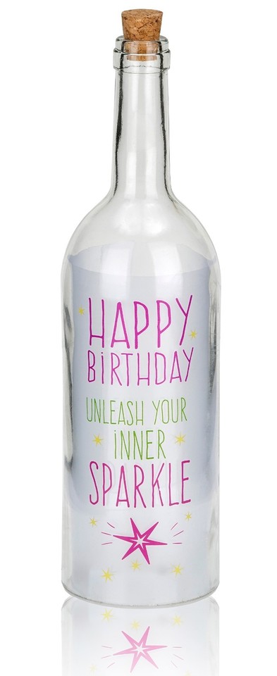BRUBAKER Lichterflasche Mit Federn & 10 LED-Lichtern – 32 Cm Hoch, Rosa, Mit 3 AA Batterien (Batterien Exkl.)