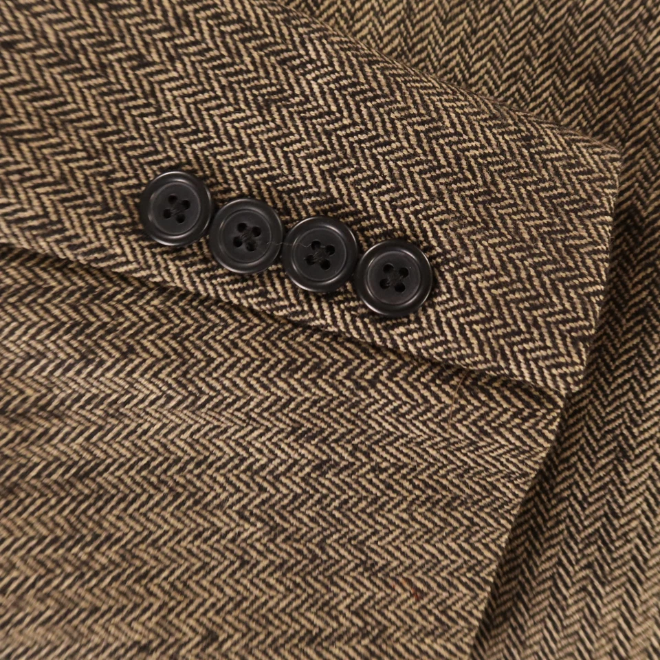 Винтажный Твидовый жакет M бежевый черный узкая елочка шерсти блейзер Nautica 42S - Изображение 4 из 4