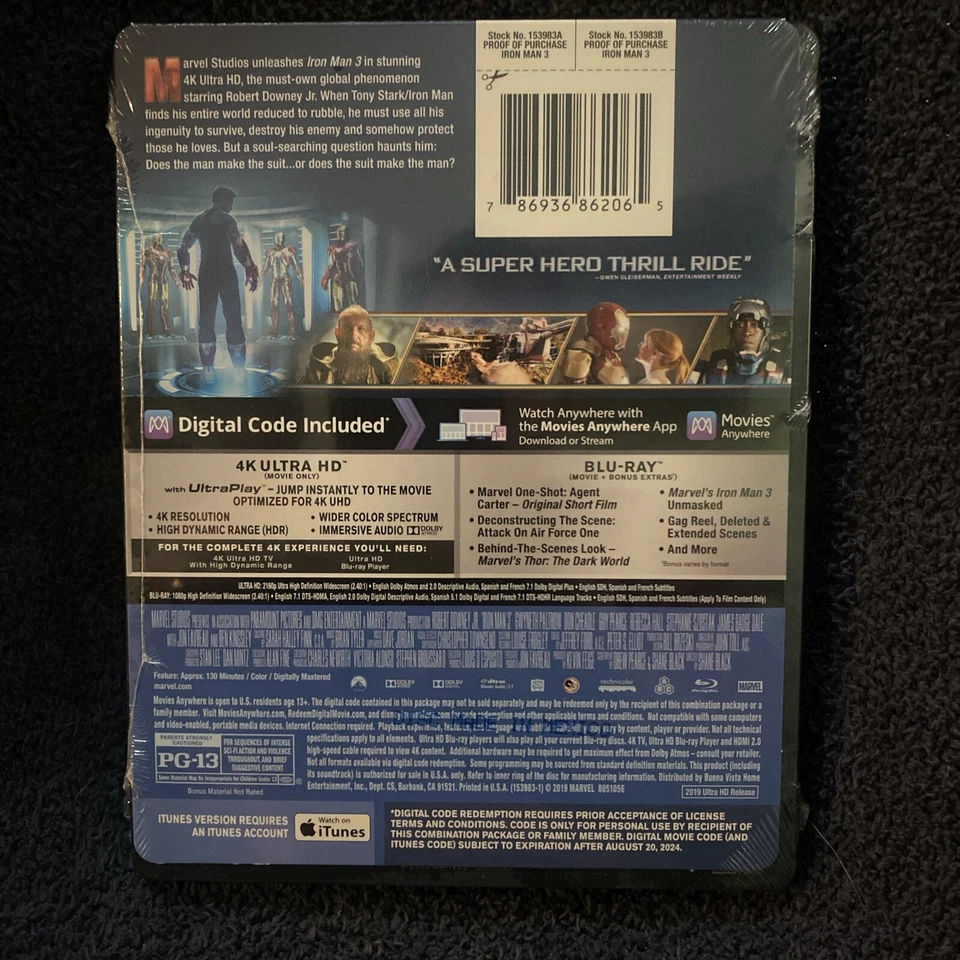 Iron Man 3 Steelbook 4K ULTRA HD + BLU-RAY+ Digital Limited Edition New Marvel Foto 3 de 3