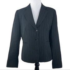 Tahari ASL Women's Black Striped Quiet Luxury Two Button Blazer 10P/C40"