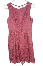 Adriana Papell Womens Dress Pink Size 2 Paisley Lace Sleeveless Crew Neck