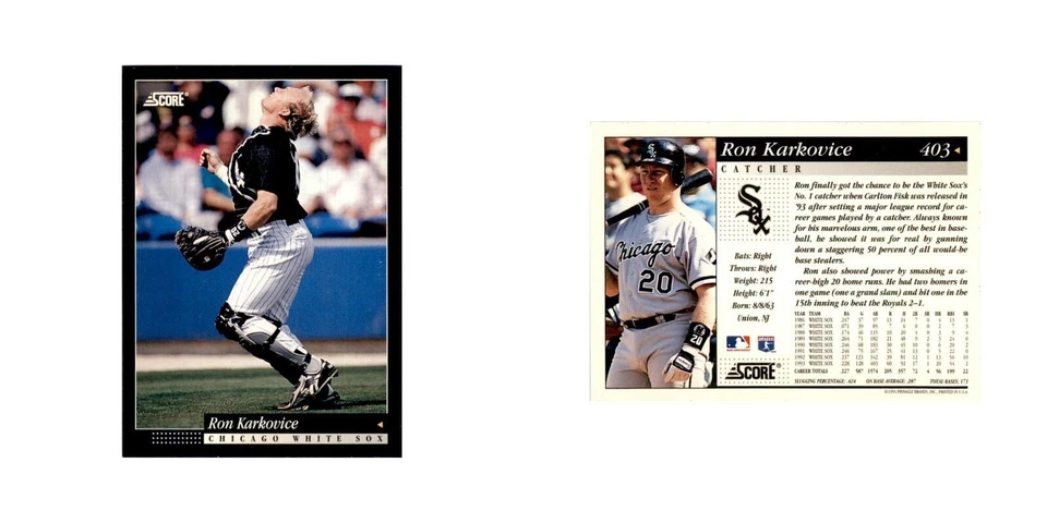 1994 Score Ron Karkovice Baseball Cards #403 - Image 3 of 3