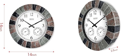 Weatherproof 14" Wall Clock with Faux Slate Finish - Ideal for Garden & Patio - Picture 7 of 9