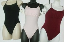 Empire camisole leotard double rhinestone slide accent shelf lined cotton spandx