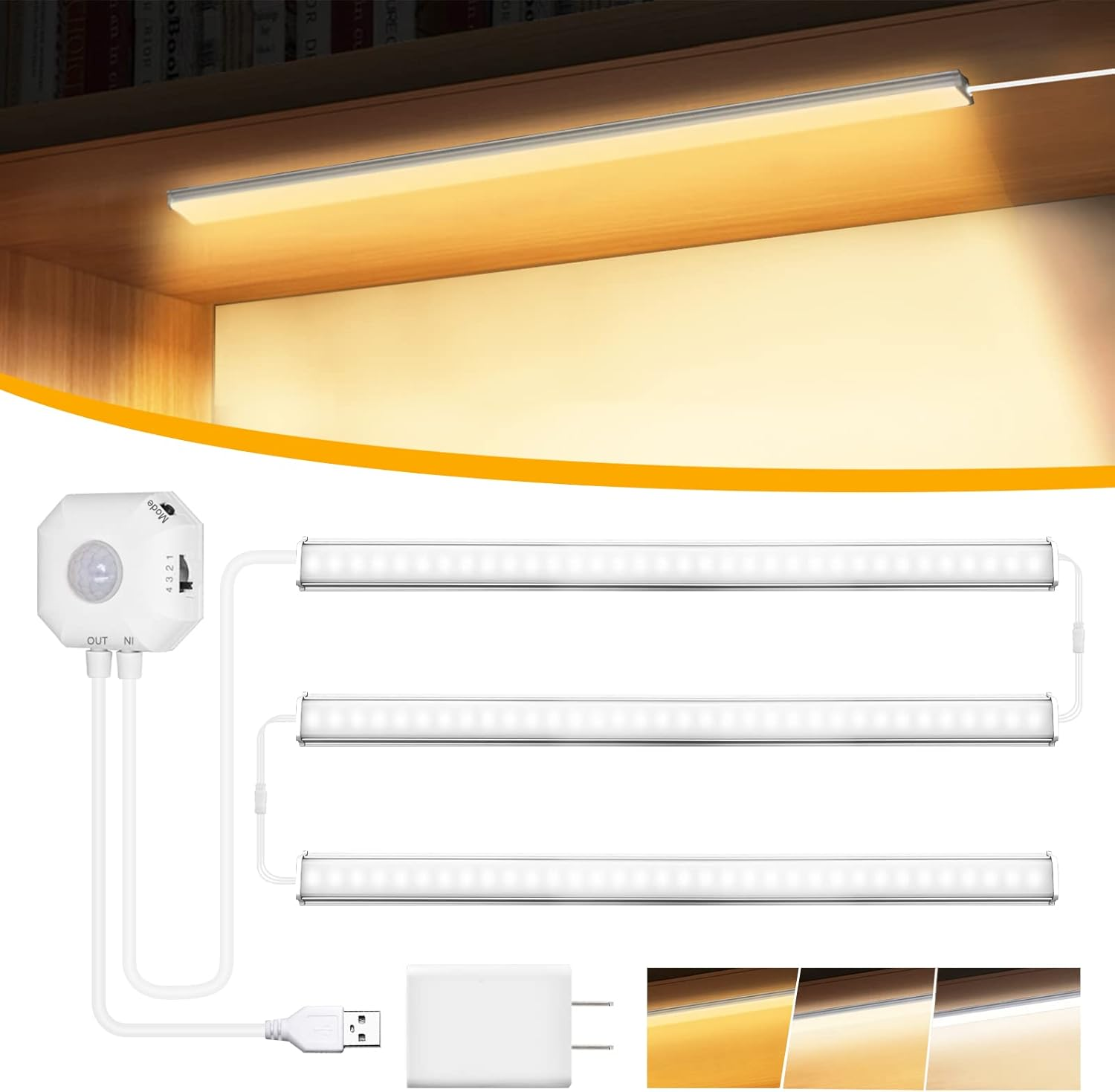 under Cabinet Lights Plug In, Motion Sensor Dimmable 12 Inch Ultra Thin under