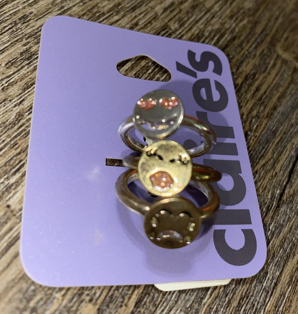 Claire's sz 5 emoji smiley face pink glitter silver Gold tone ring