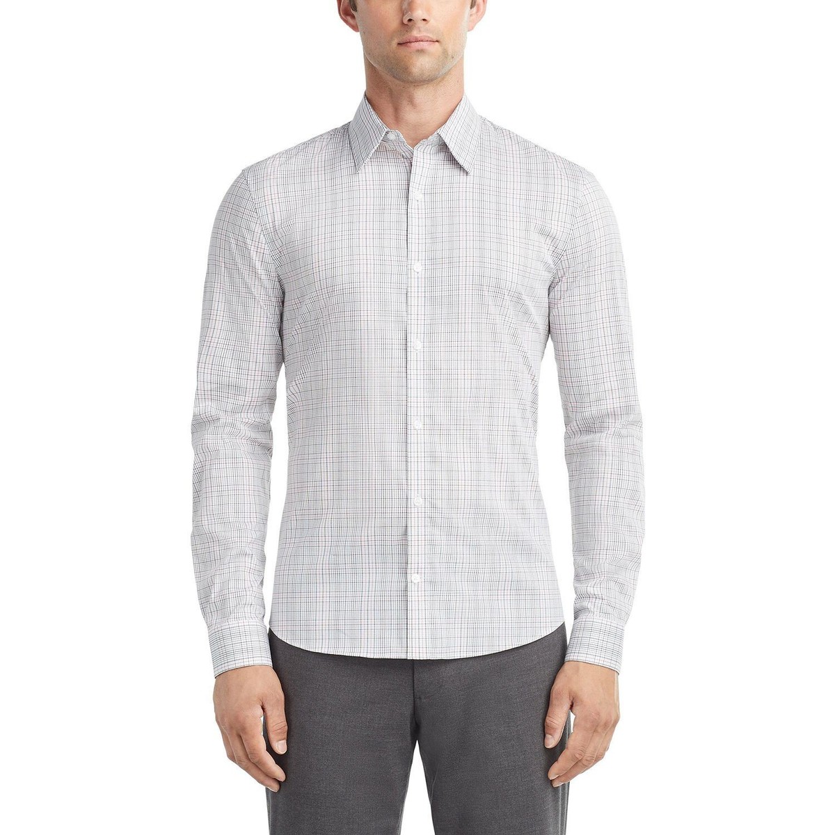 Calvin Klein Mens Wrinkle Resistant Stretch Button-Down Shirt White S