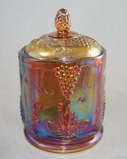 Indiana Glass Marigold Vintage Carnival Harvest Grape Covered Candy Jar