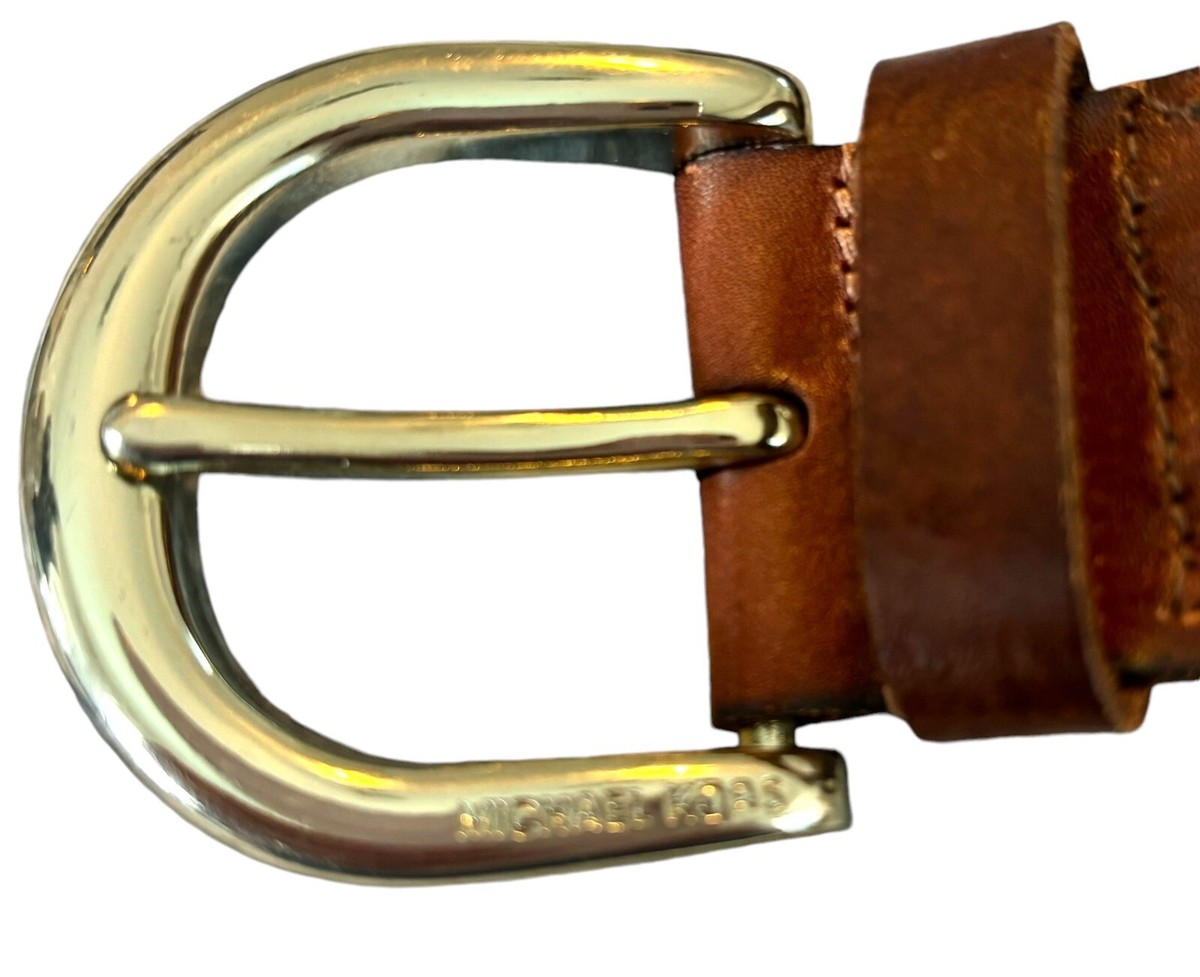 Michael Kors Tan Woven Belt with Gold Buckle Michael Kors Stretch Straw Belt With MK Logo Buckle | Neiman  main image 3