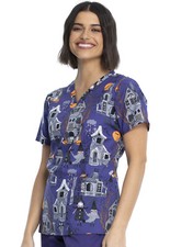 Haunted Halloween Cherokee Scrubs Genuine V Neck Top CK651 HAUH