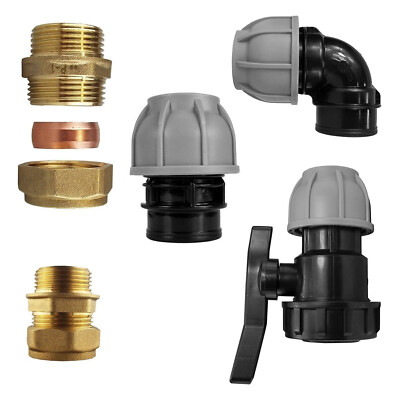 MDPE auf KUPFER Wasserrohr KOMPRESSION Fitting Winkel T-Stück gerade 15,22,28mm