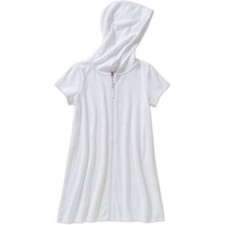 Wonder Nation Girls Large 10-12 White Full Zip Hooded Swimwear Cover Up