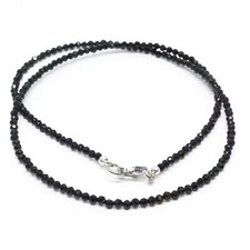 Natural Black Spinel Beaded Necklace, 2mm Spinel Micro Faceted Round 18" Inch