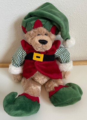 Ganz Christmas Elf Teddy Bear Holiday 14'' Soft Plush Beanie Bottom Stuffed Anima