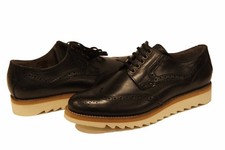 H by Hudson Keele Leather Brogues Calf Chunky Sole Black Shoe Euro 38 US 7