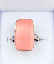 Peruvian Pink Opal Rectangular Ring Solid 925 Sterling Silver UK P - US 7.5