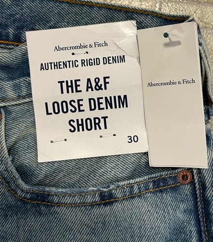 Abercrombie & Fitch Rigid Blue Jean Denim Loose Shorts Mens 30 NWT Medium Wash - Picture 4 of 16