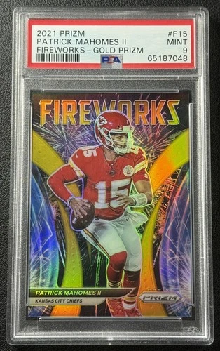 PATRICK MAHOMES II PSA 9 2021 PANINI PRIZM F-15 FIREWORKS GOLD PRIZMS 2/10