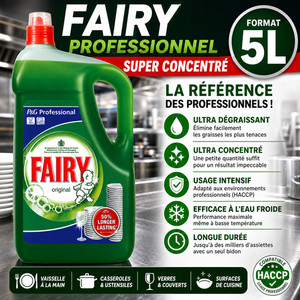 Fairy PRO 5L Liquide Vaisselle Ultra Dégraissant Super Concentré Usage Intensif