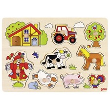 Goki 57995 - Steckpuzzle - Bauernhof VI Bunt Lernspielzeug Motorik Kleinkinder