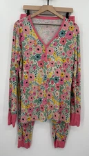 Little Sleepies Pajama Set Womens Large Pink Yellow Floral Secret Garden