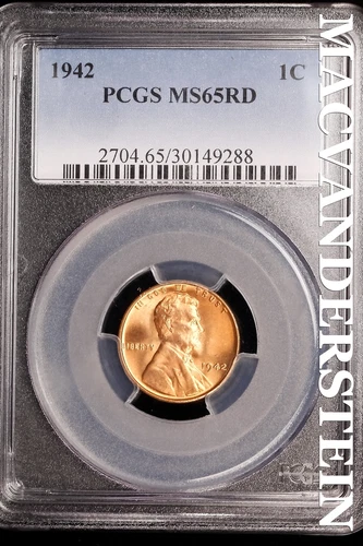 1942 Lincoln Wheat Cent-PCGS MS 65 Red Choice Gem BU No Reserve #SLK993