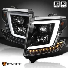 Jet Black Fits 2015-2020 Chevy Tahoe Suburban Projector Headlights Lamp LED Tube