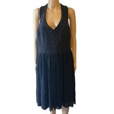 New TRIXXI Dress Size 18W Black Silver Glitter Tulle V Neck Cross Back Party