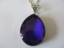 NEW EX.LARGE TEARDROP DEEP AMETHYST CRYSTAL AMULET PENDANT SILVER SNAKE NECKLACE
