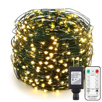 165 FT 500 LED Green Copper Wire Starry String Lights Power Adapter Remote