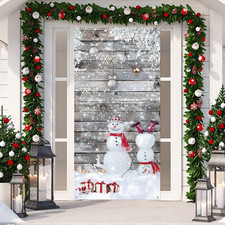 Christmas Winter Snowman Door Cover Wonderland Door Decorations Snowflake Banner