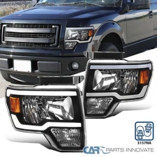 Black Fits 2009-2014 Ford F150 Headlights Headlamps LED Tube DRL Left+Right