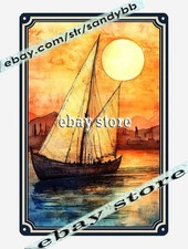 Sailboat Nile Metal Tin Sign Egyptian River Sunset Egyptian history illustration