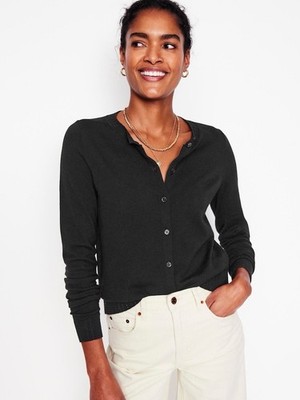Boden Emelia Crew Black Cardigan Size L Minimalist Elevated Classic