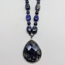 Lucas Lameth LUC Pendant Necklace Blue Lapis Lazuli .925 Sterling Silver Beaded