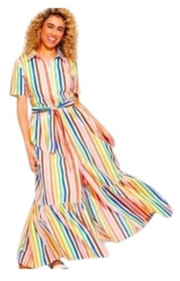 Women's Dress Multi Color Striped Rainbow Short Sleeve /different sizes