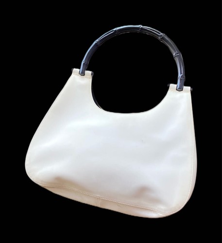 Gucci Tom Ford Era Bamboo Handle Shoulder Hand Bag White Black Bicolor Women's