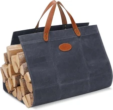 Firewood Carrier Waxed Canvas with Leather Handles, Wood Carrier for Firewood, 3