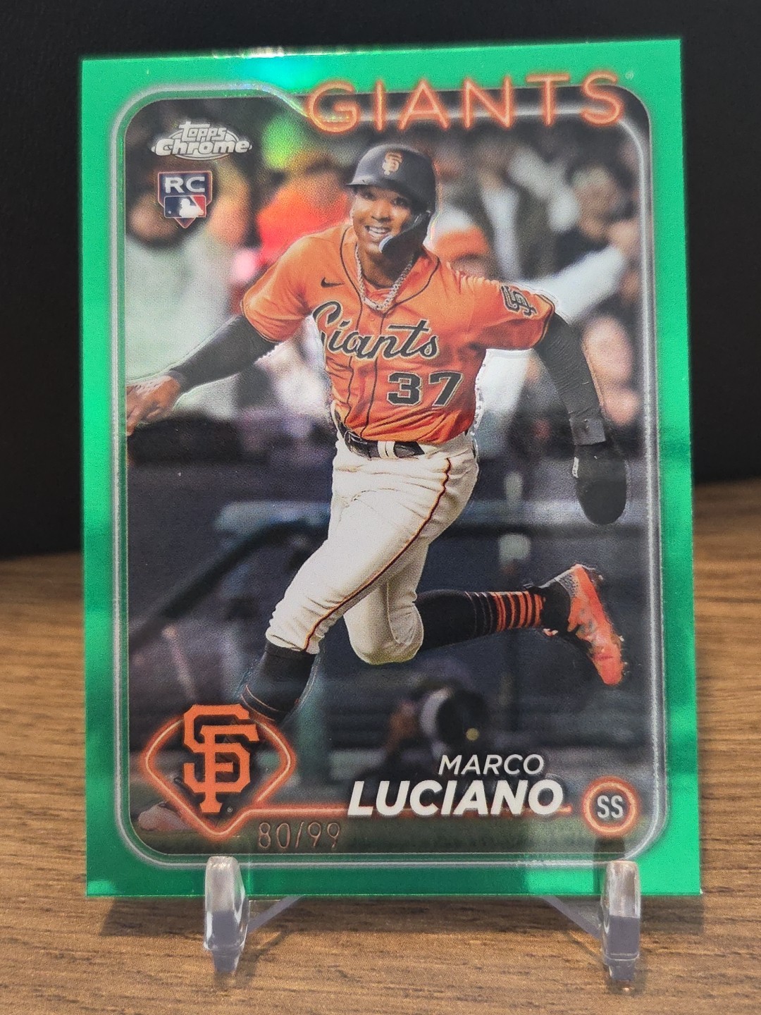 Marco Luciano 2024 Topps Chrome RC #210 Rookie Green Wave Refractor /99 Giants